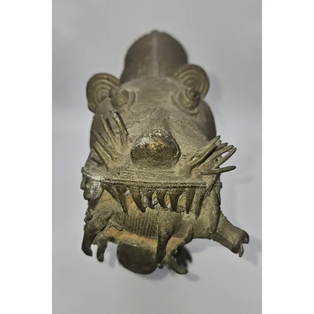 VTG African Rare Vintage Bronze Benin Tiger/Warthog Sculpture - Picture 5 of 15